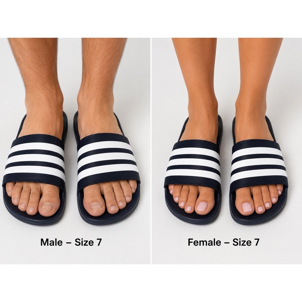 Adidas Adilette Comfort Slides - Navy /White Stripes - Men's 9- Women's 10